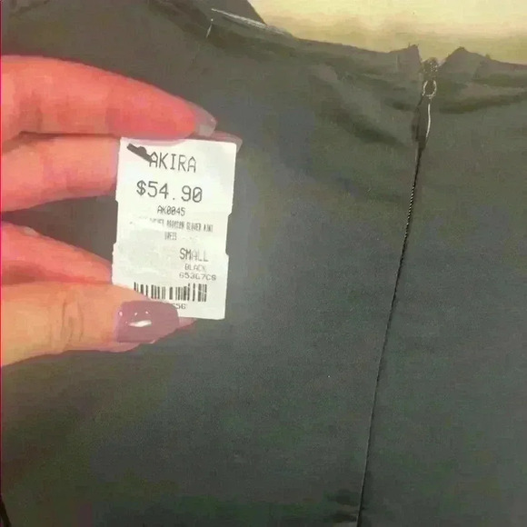 NWT Akira sz Small Black Bodycon Dress Midi Ruched Draped Asymmetrical - Picture 6 of 7